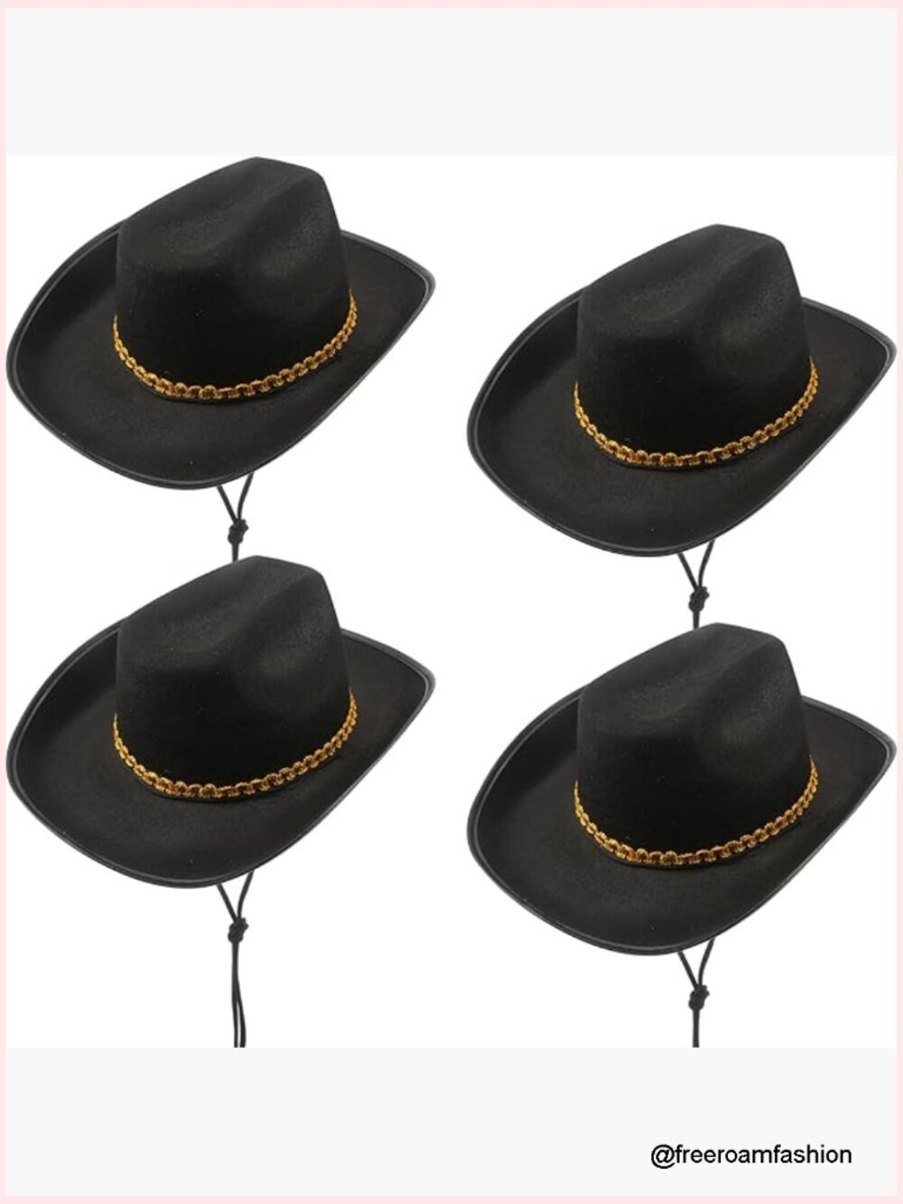 4 Pack Felt Cowboy Hats with Braided Trim for Costume